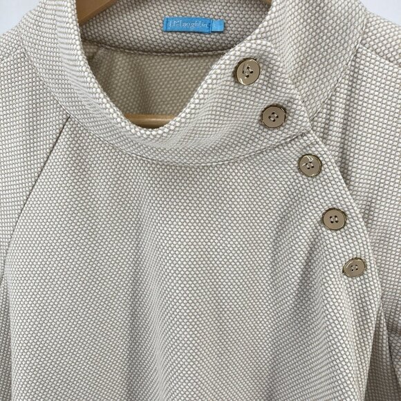 J. McLaughlin Marisa Funnel Neck Fleece Pullover Sz Large Top Beige Tan Buttons - Picture 6 of 16
